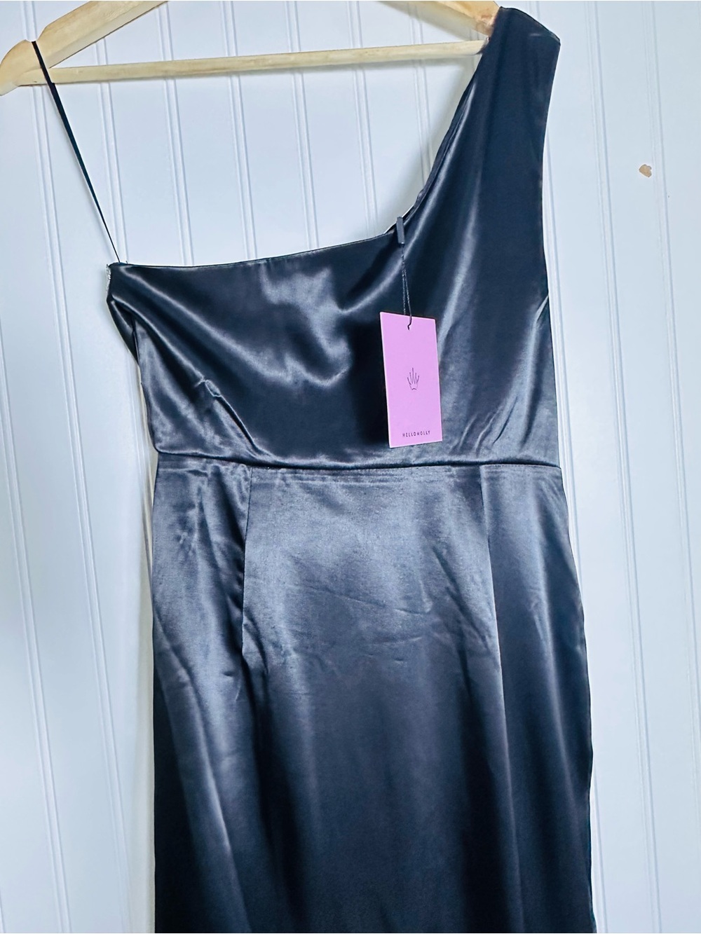 Hello Molly Black One-Shoulder Asymmetric SLEEKEST GIRL MIDI DRESS BLACK L - Picture 10 of 15
